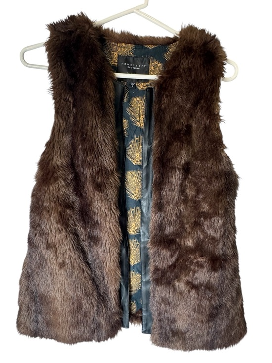 Sanctuary Jackets & Blazers - Sanctuary Dark Brown Faux Fur Open Front Vest with Patterned Lining Women’s S